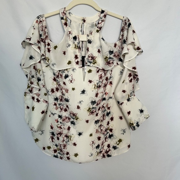 BCBG Max Azria Cream and Floral Print Cold Shoulder Long Sleeve Blouse NWT‎ - Picture 1 of 11